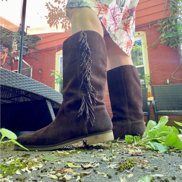 Lucky Brand Grayer Fringe Tall Boot Java Brown 9 - Picture 2 of 14